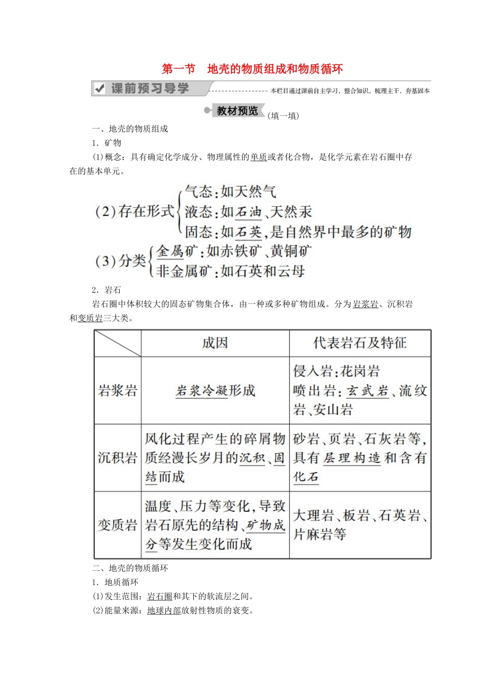 高中地理 第二章 自然环境中的物质运动和能量交换 1 地壳的物质组成和物质循环学案 湘教版必修1-湘教版高一必修1地理学案_第1页