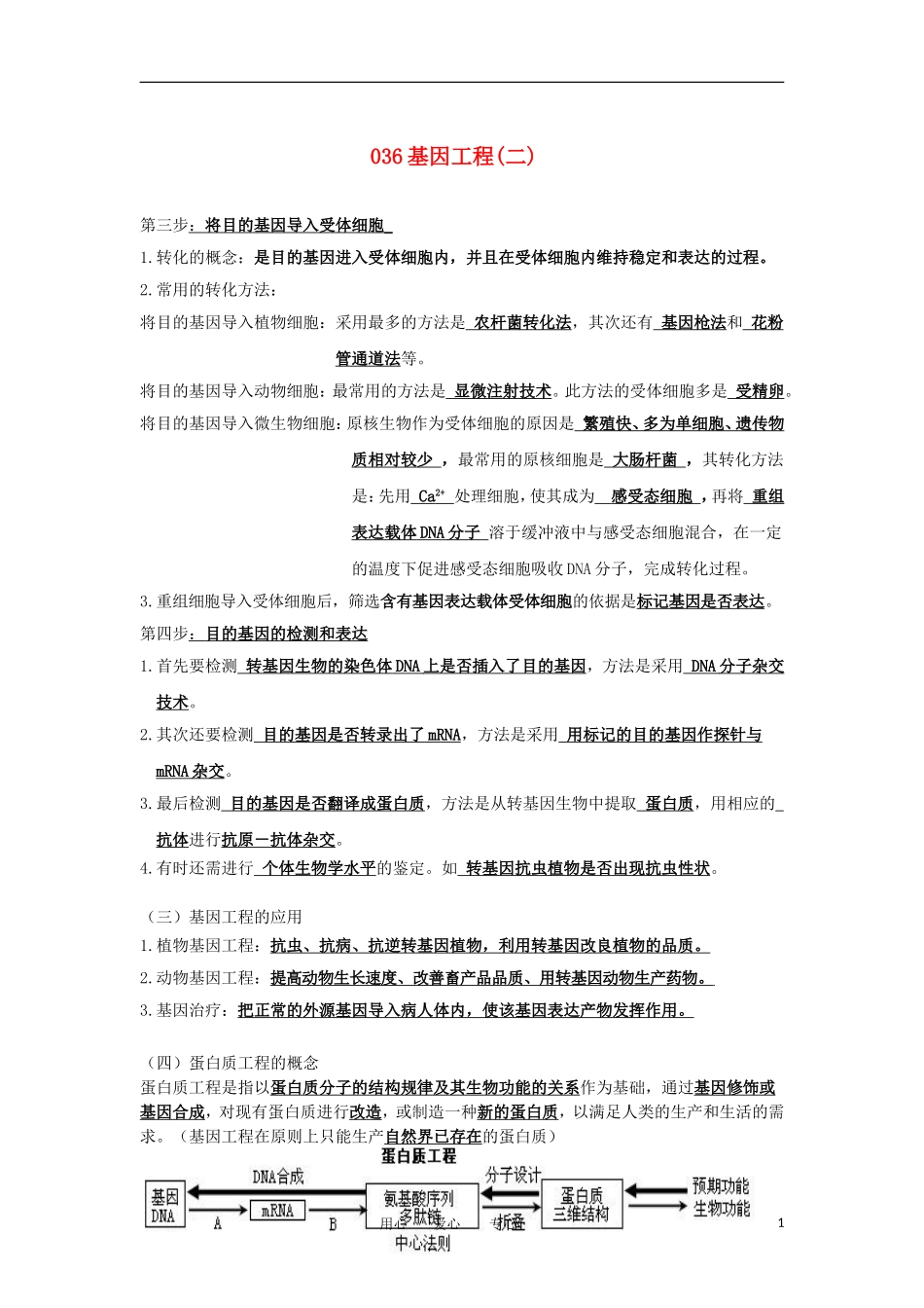 河北省广平一中高三生物总复习学案 036 基因工程（二）（艺术班）_第1页