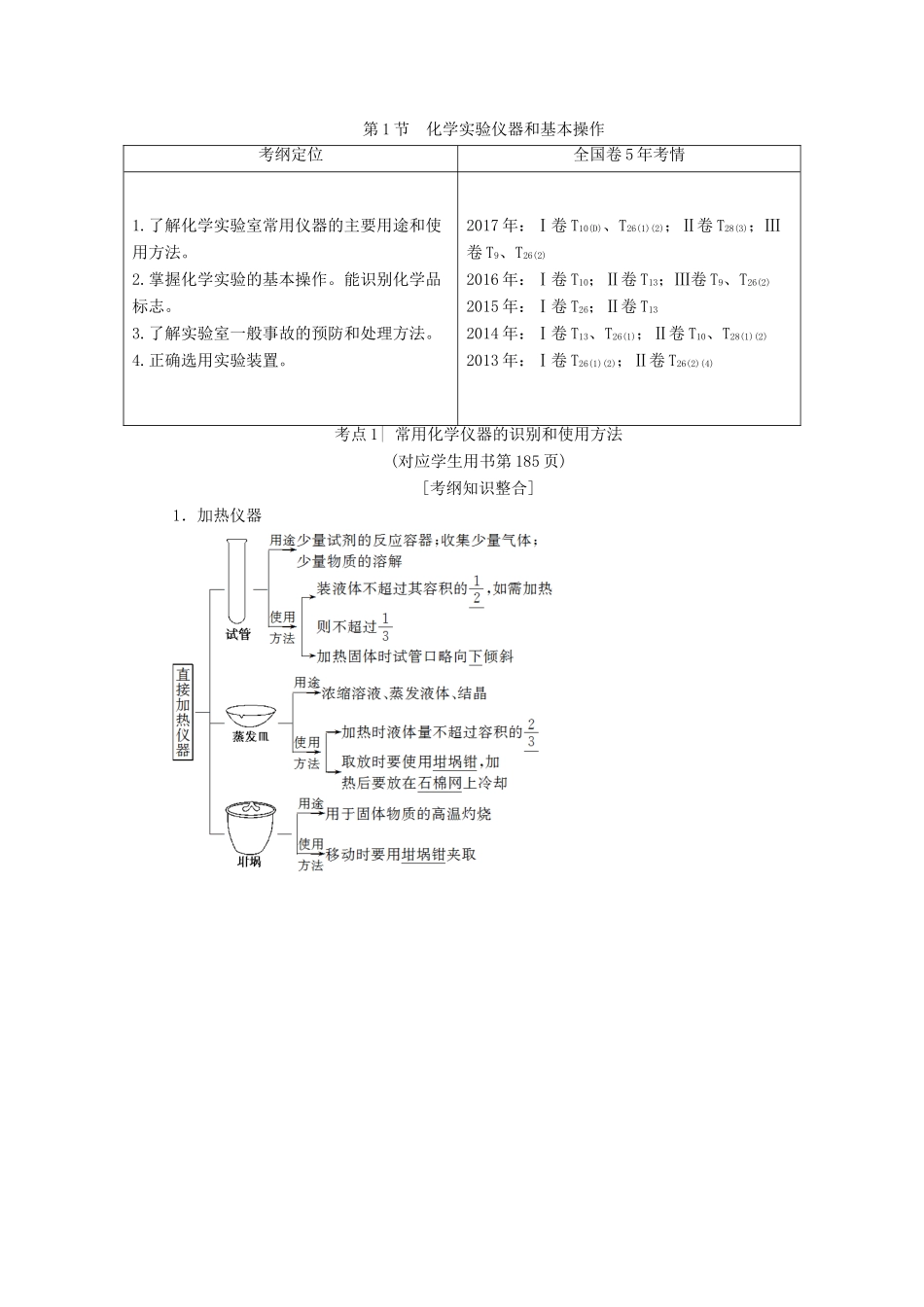 高考化学一轮复习 第10章 化学实验基础 第1节 化学实验仪器和基本操作学案 鲁科版-鲁科版高三全册化学学案_第1页