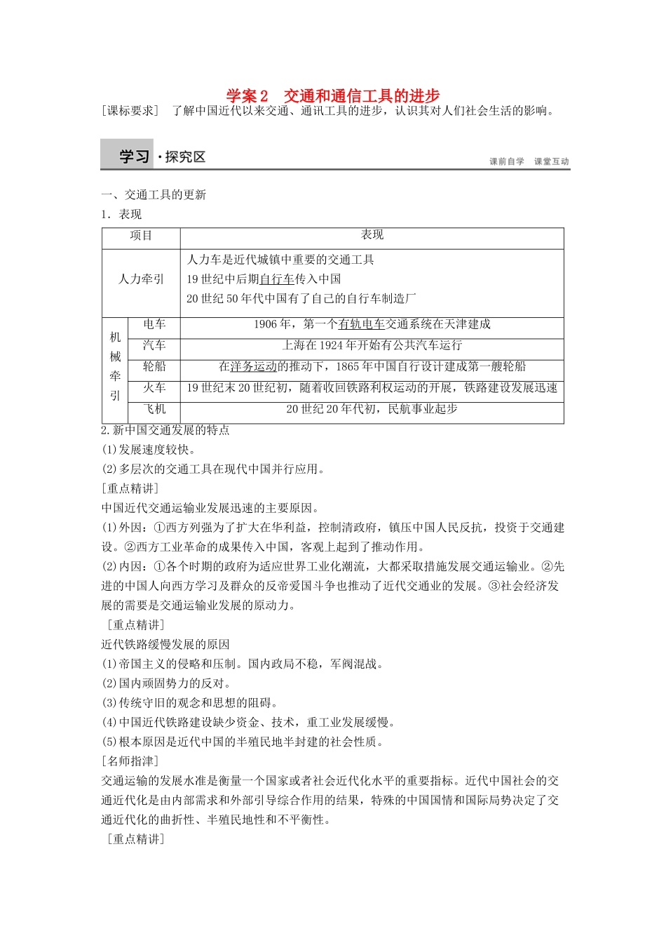 高中历史 专题四 中国近现代社会生活的变迁学案2 人民版必修2-人民版高一必修2历史学案_第1页