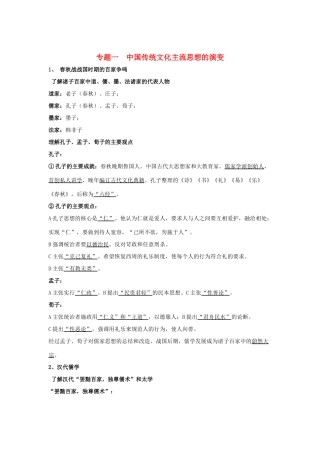 淅江省萧山中学11-12学年高中历史 专题1 中国传统文化主流思想的演变会考学案 人民版必修3