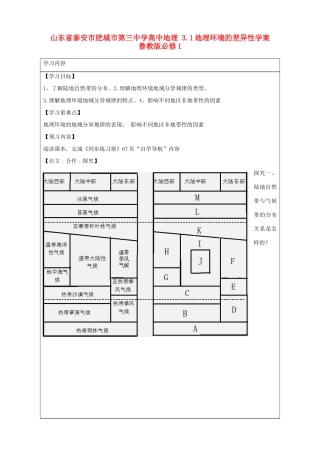 山东省泰安市肥城市第三中学高中地理 3.1地理环境的差异性学案 鲁教版必修1