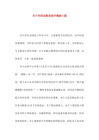 共同还款承诺书模板5篇