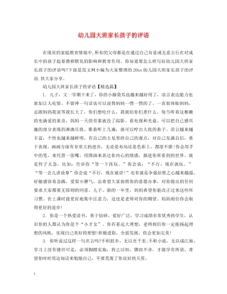 幼儿园大班家长孩子的评语 