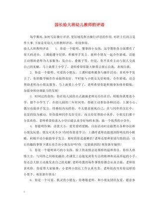 园长给大班幼儿教师的评语 