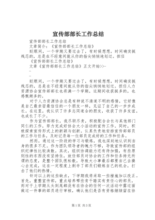 宣传部部长工作总结 