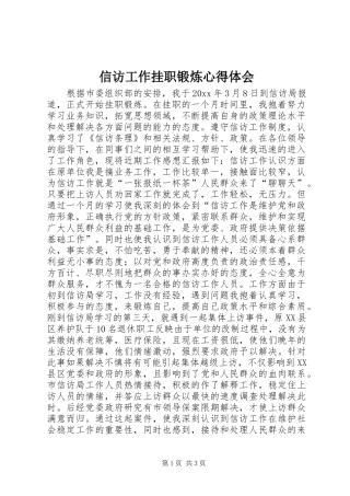 信访工作挂职锻炼体会心得