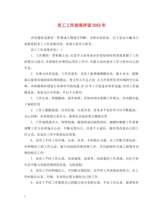 员工工作表现评语20XX年 