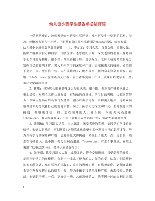 幼儿园小班学生报告单总结评语 