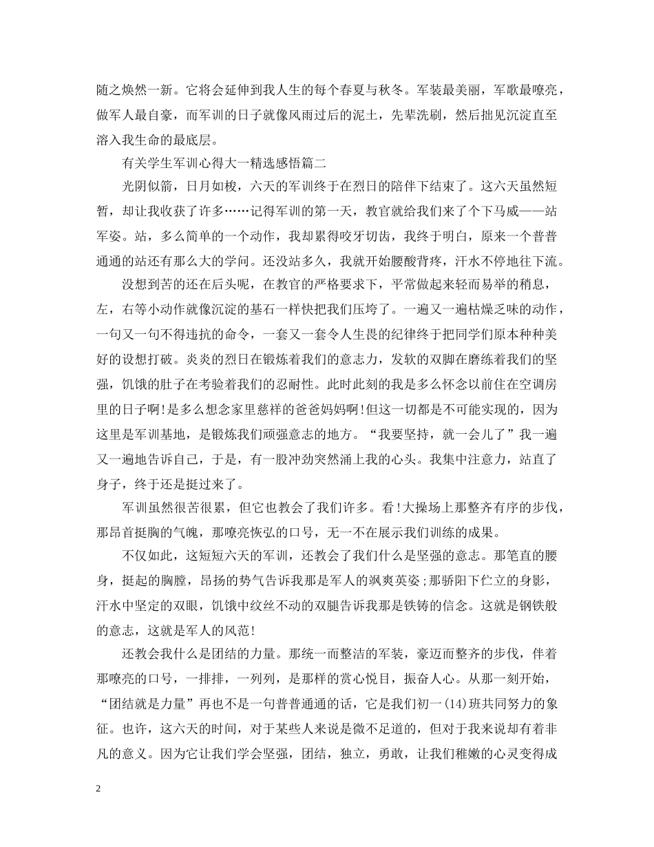有关学生军训心得大一精选感悟 _第2页