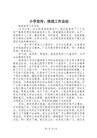 小学宣传、统战工作总结 