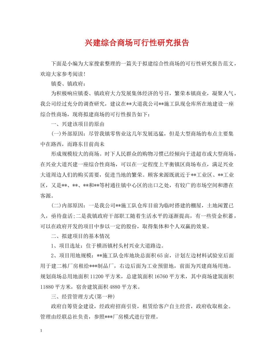兴建综合商场可行性研究报告_第1页