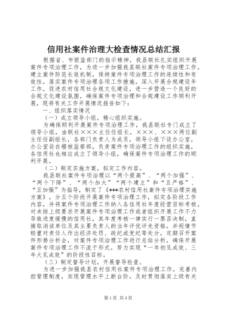 信用社案件治理大检查情况总结汇报 