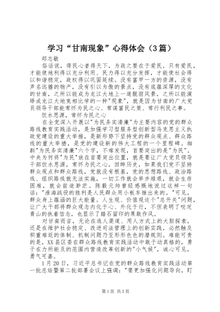 学习“甘南现象”体会心得（3篇）