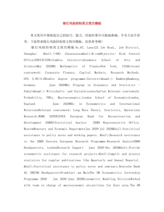 银行风险控制英文简历模板 