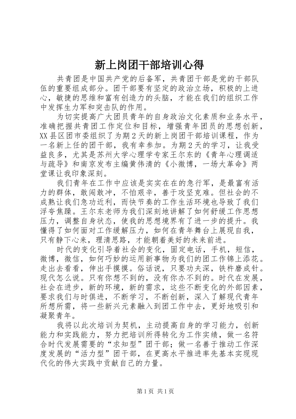新上岗团干部培训心得_第1页