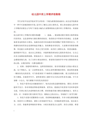 幼儿园中班上学期评语集锦 