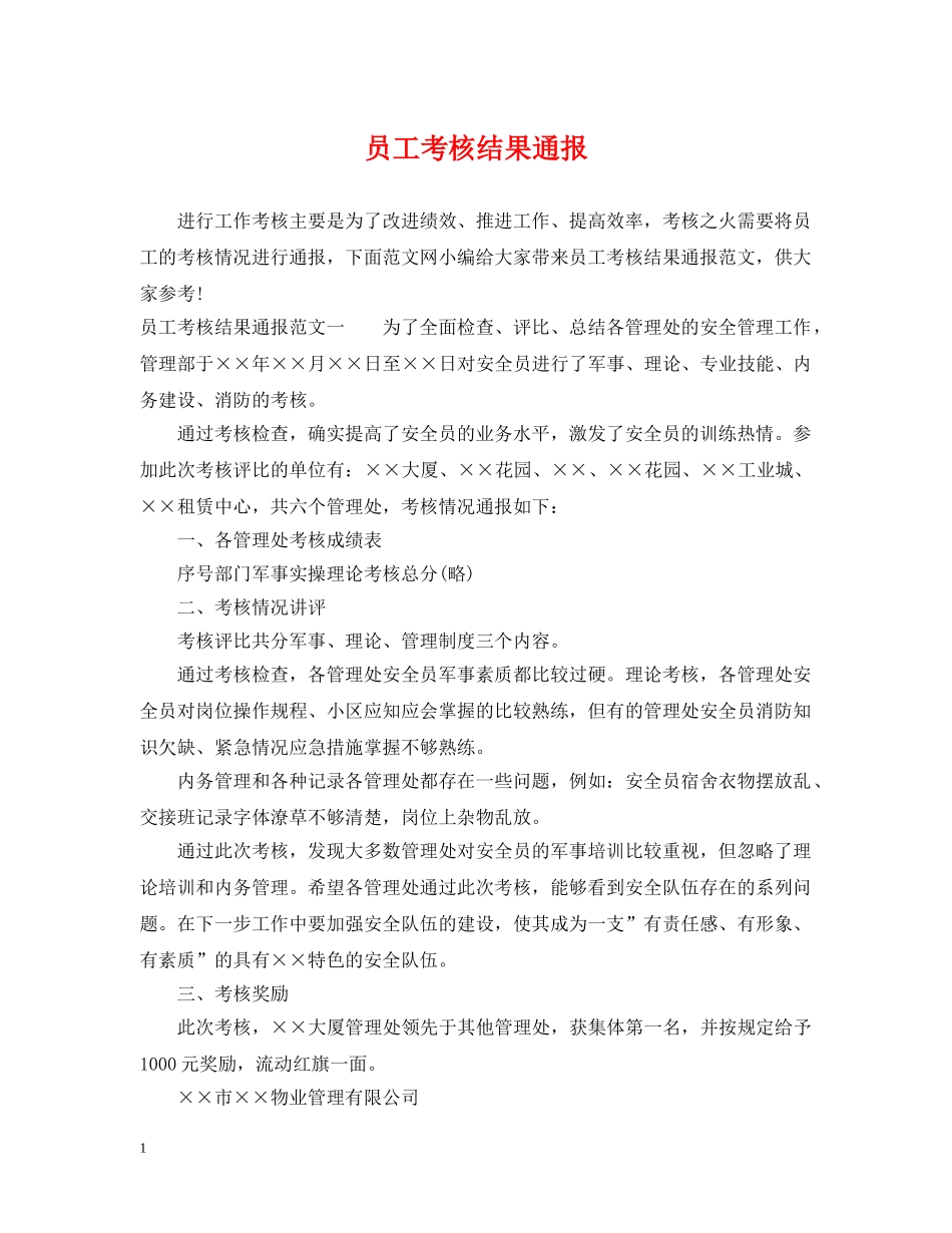 员工考核结果通报 _第1页