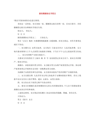 新的离婚协议书范文 