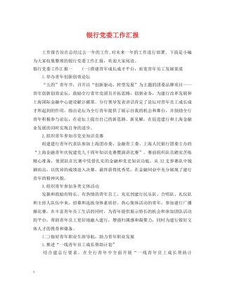 银行党委工作汇报 
