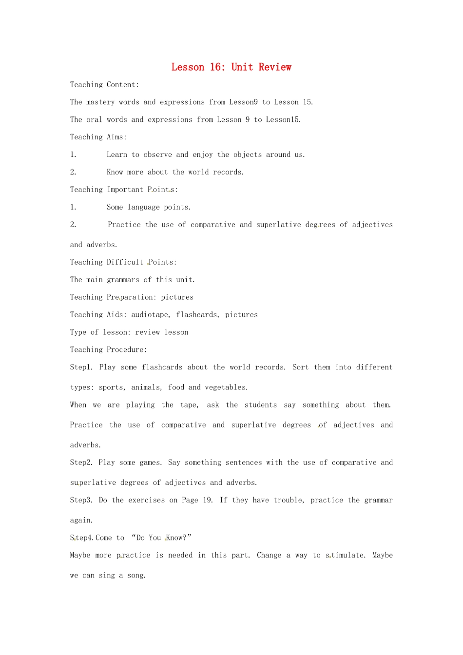 英语：Unit 2 Biggest,Longest,Widest Lesson 8英文教案（冀教版九年级上）_第1页