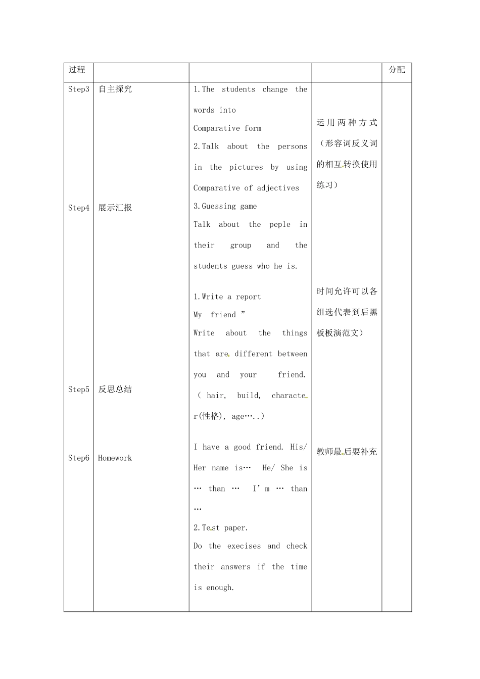 辽宁省凌海市石山初级中学八年级英语上册 Unit 6 I’m more outgoing than my sister（第1课时）教案 人教新目标版_第3页