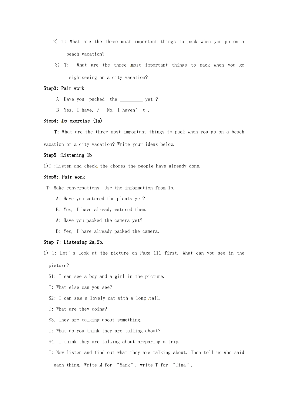 浙江省温州市第二十中学九年级英语全册 Unit 14 Have you packed yet Section A 1a-2c教案 人教新目标版_第2页