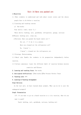 浙江省温州市第二十中学九年级英语全册 Unit 14 Have you packed yet Section A 1a-2c教案 人教新目标版