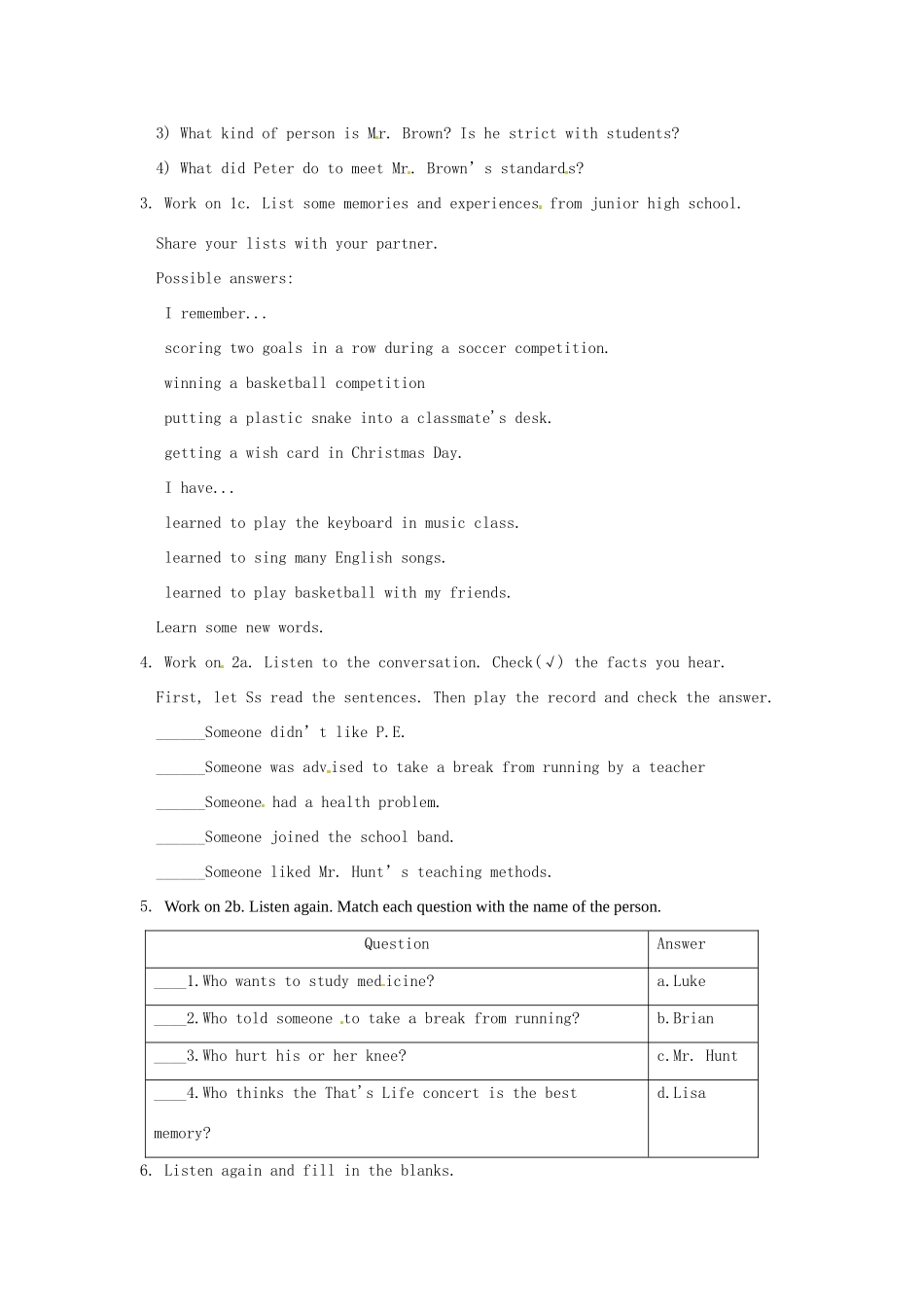 秋九年级英语全册 Unit 10《I remember meeting all of you in Grade 6》（Section A 1a-2d）教案 （新版）鲁教版五四制-鲁教版五四制初中九年级全册英语教案_第2页