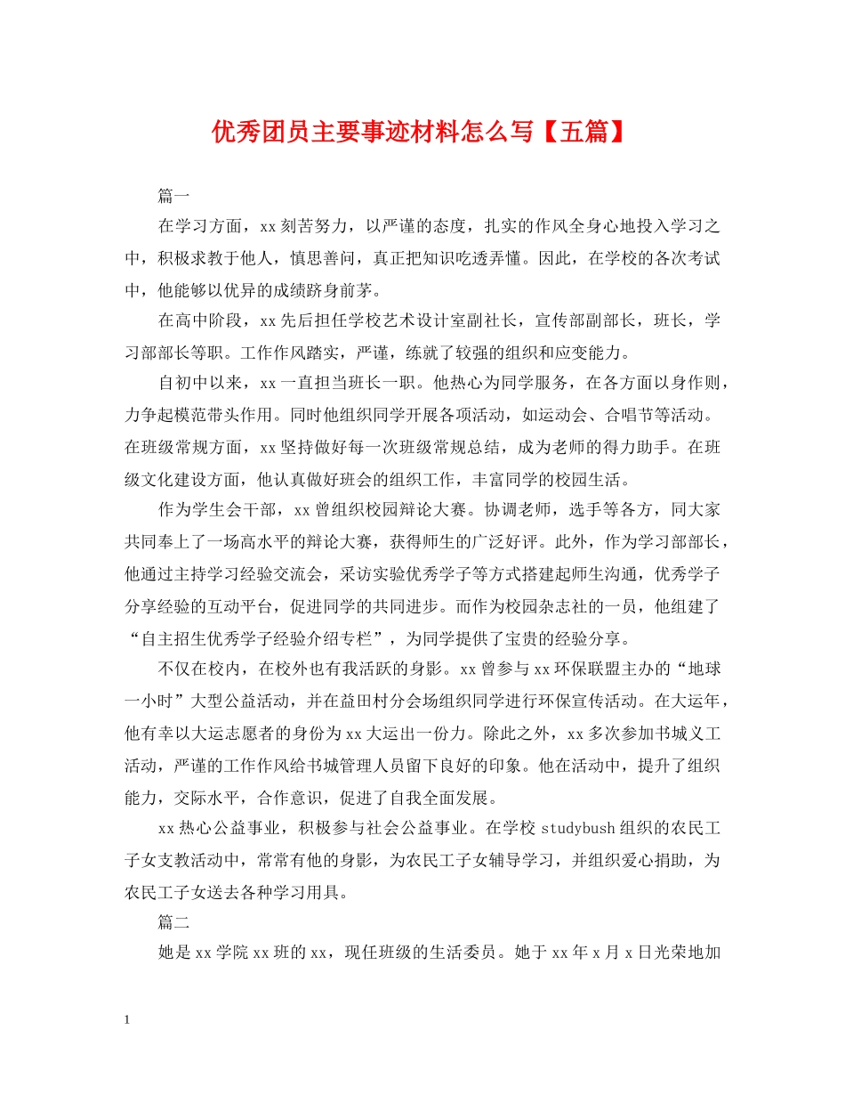 优秀团员主要事迹材料怎么写【五篇】_第1页