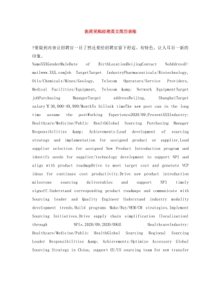 医药采购经理英文简历表格 
