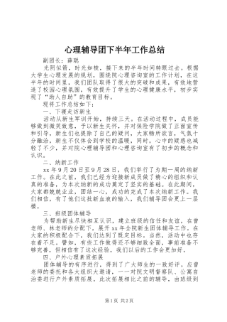 心理辅导团下半年工作总结 