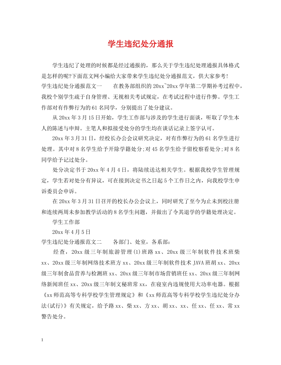 学生违纪处分通报 _第1页