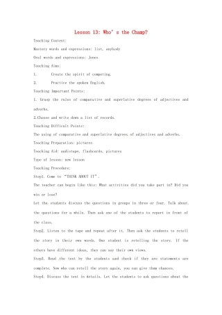 英语：Unit 2 Biggest,Longest,Widest Lesson 5英文教案（冀教版九年级上）