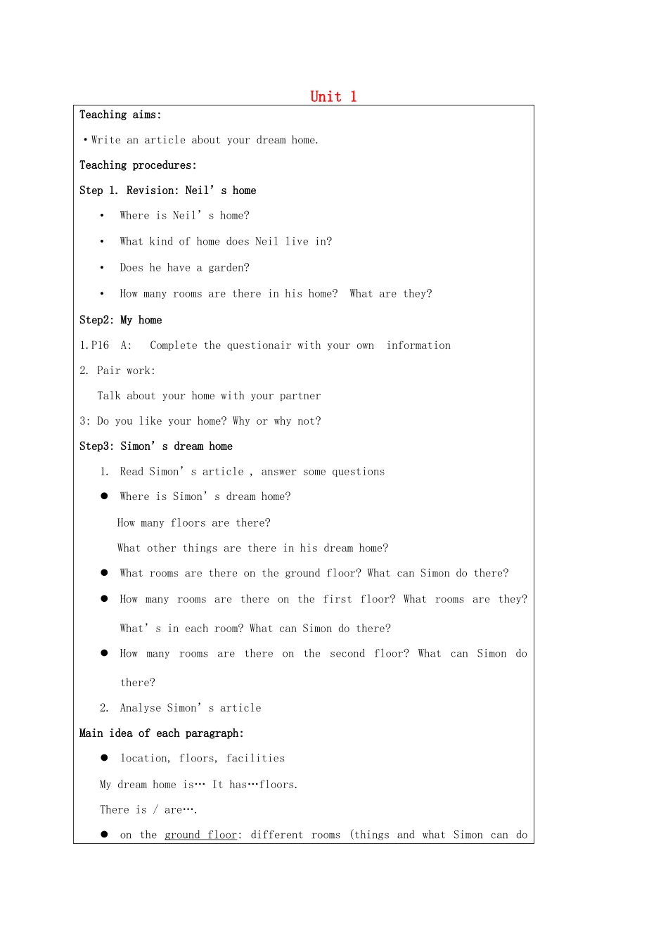 秋七年级英语下册 Unit 1 Dream Homes task教案 （新版）牛津版-（新版）牛津版初中七年级下册英语教案_第1页