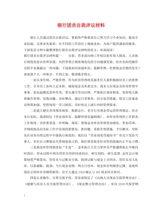 银行团员自我评议材料 