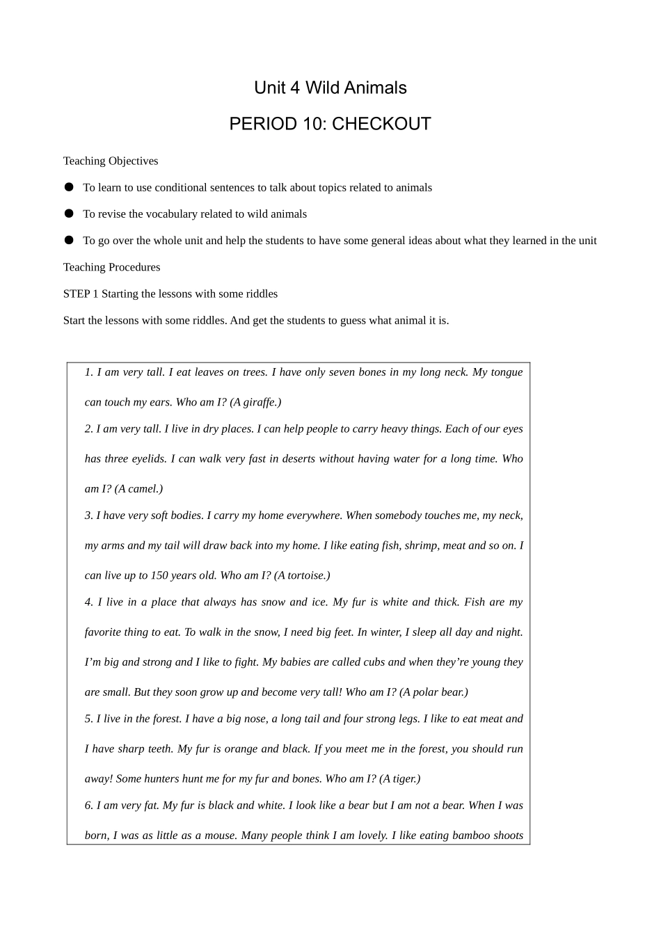 牛津版八年级英语Unit 4 Wild Animals(10)CHECKOUT_第1页
