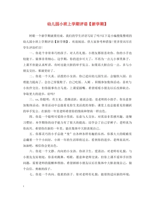 幼儿园小班上学期评语【新学期】 