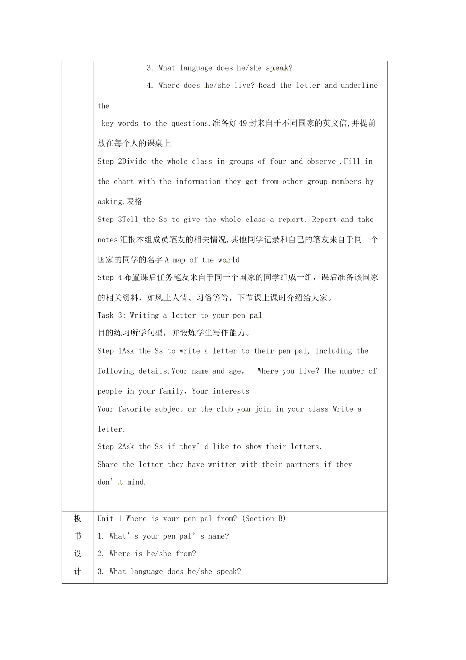 福建省长泰县第一中学七年级英语下册《Unit 1 Where’s your pen pal from》Section B教案1 人教新目标版_第2页