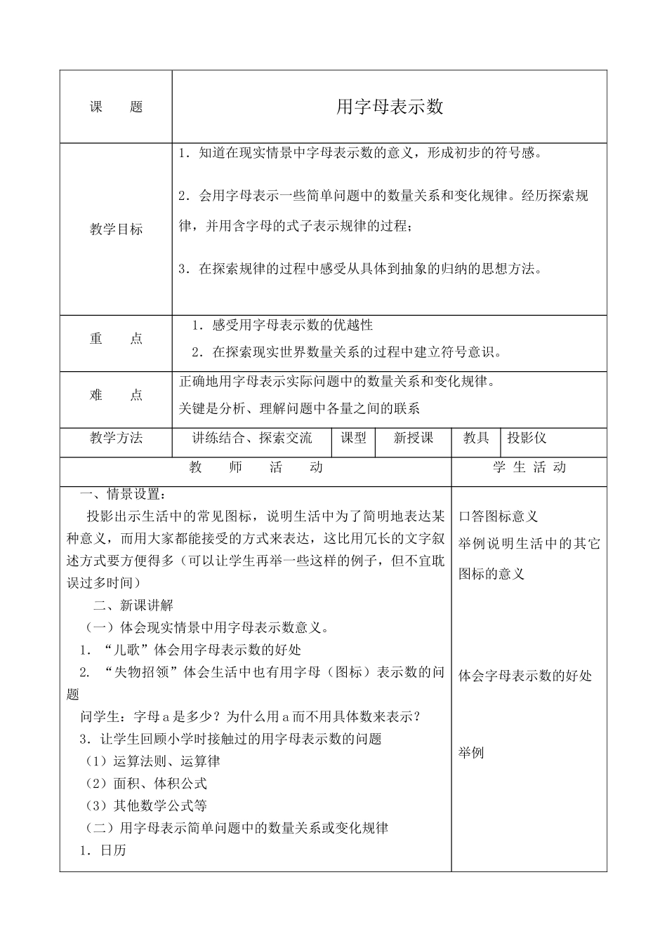 苏教版七年级数学上册用字母表示数2_第1页
