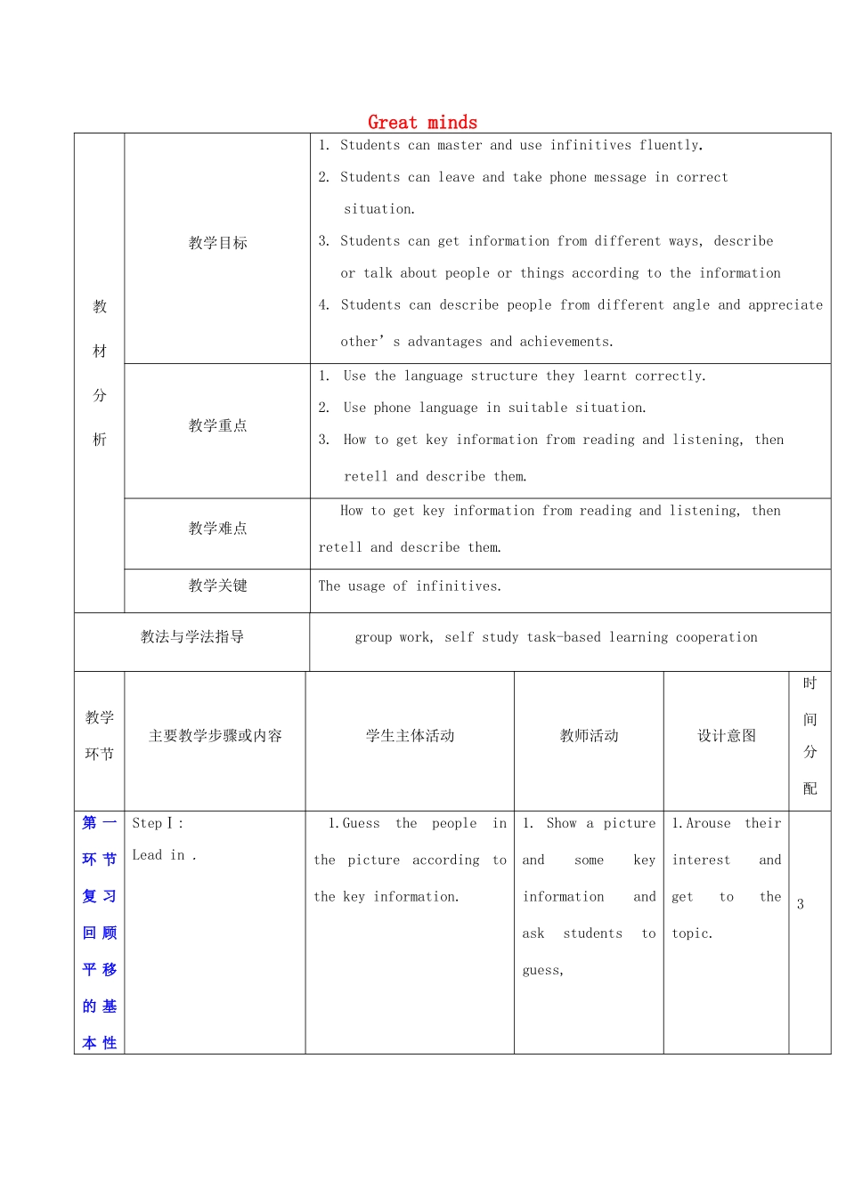 秋九年级英语上册 Unit 2《Great minds》教案4 （新版）牛津深圳版-牛津深圳版初中九年级上册英语教案_第1页
