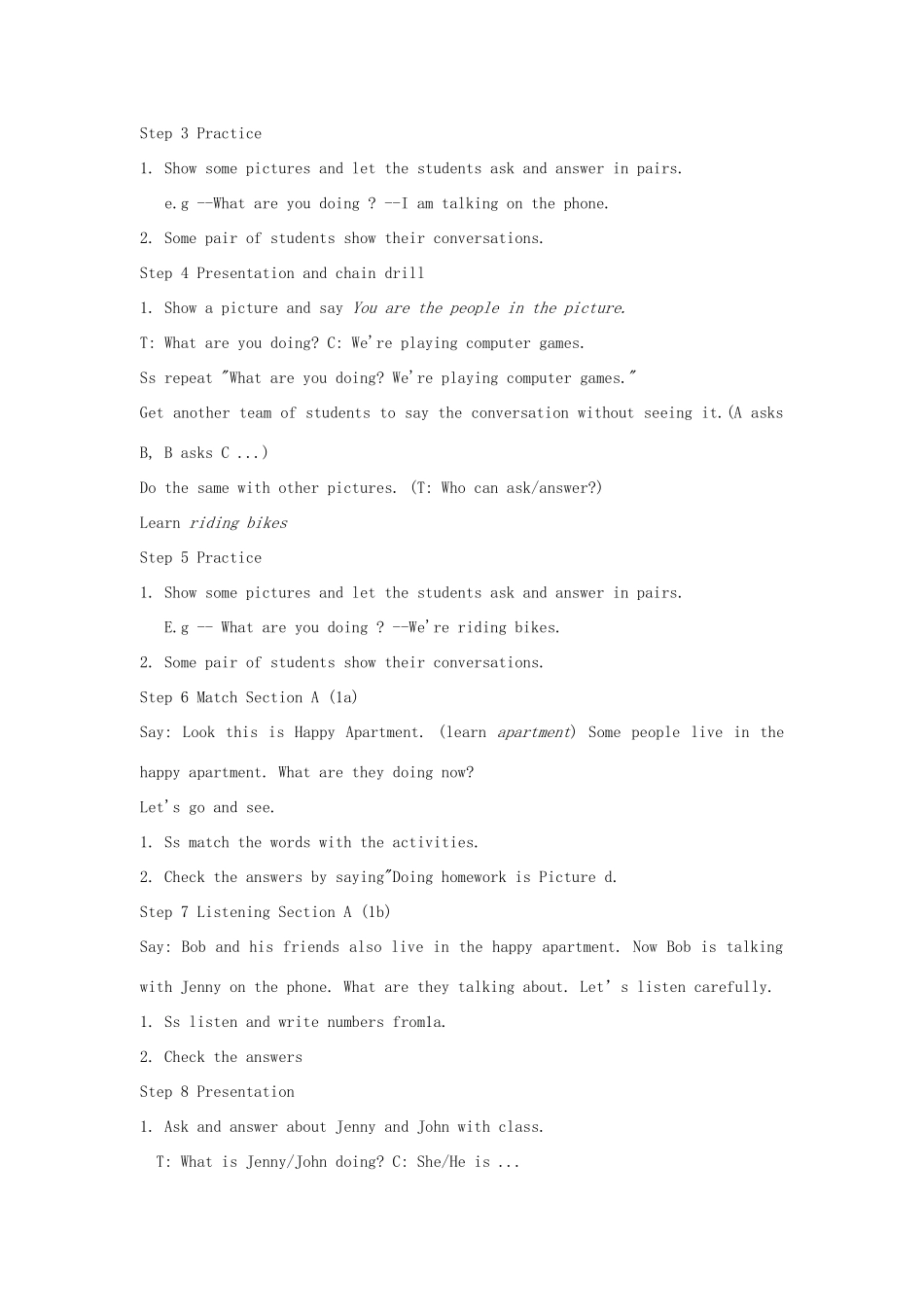 浙江省温州市瓯海区实验中学七年级下册英语《Unit 5 I’m watching TV》Period 1 教案 人教新目标版_第2页