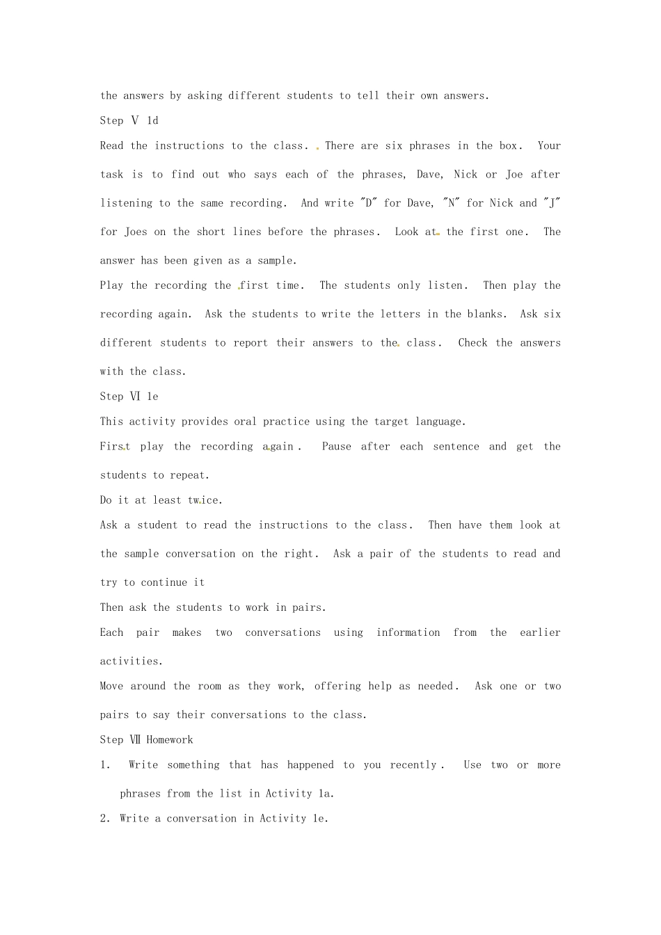 秋九年级英语全册 Unit 7《Life is full of the unexpected》（Section B 1a-1e）教案 （新版）鲁教版五四制-鲁教版五四制初中九年级全册英语教案_第3页