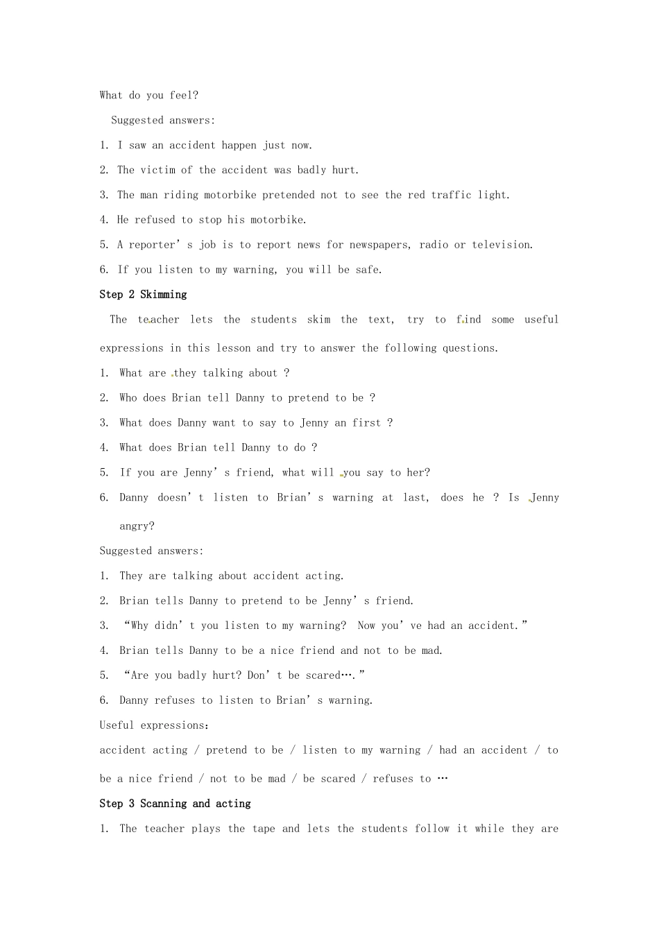 陕西省山阳县色河中学九年级英语下册 Unit Six lesson41《After an accident》教学设计 冀教版_第2页