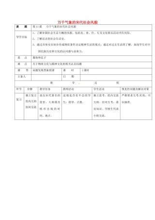 吉林省通化市七年级历史下册 第二单元 第11课 万千气象的宋代社会风貌导学案 鲁教版-鲁教版初中七年级下册历史学案