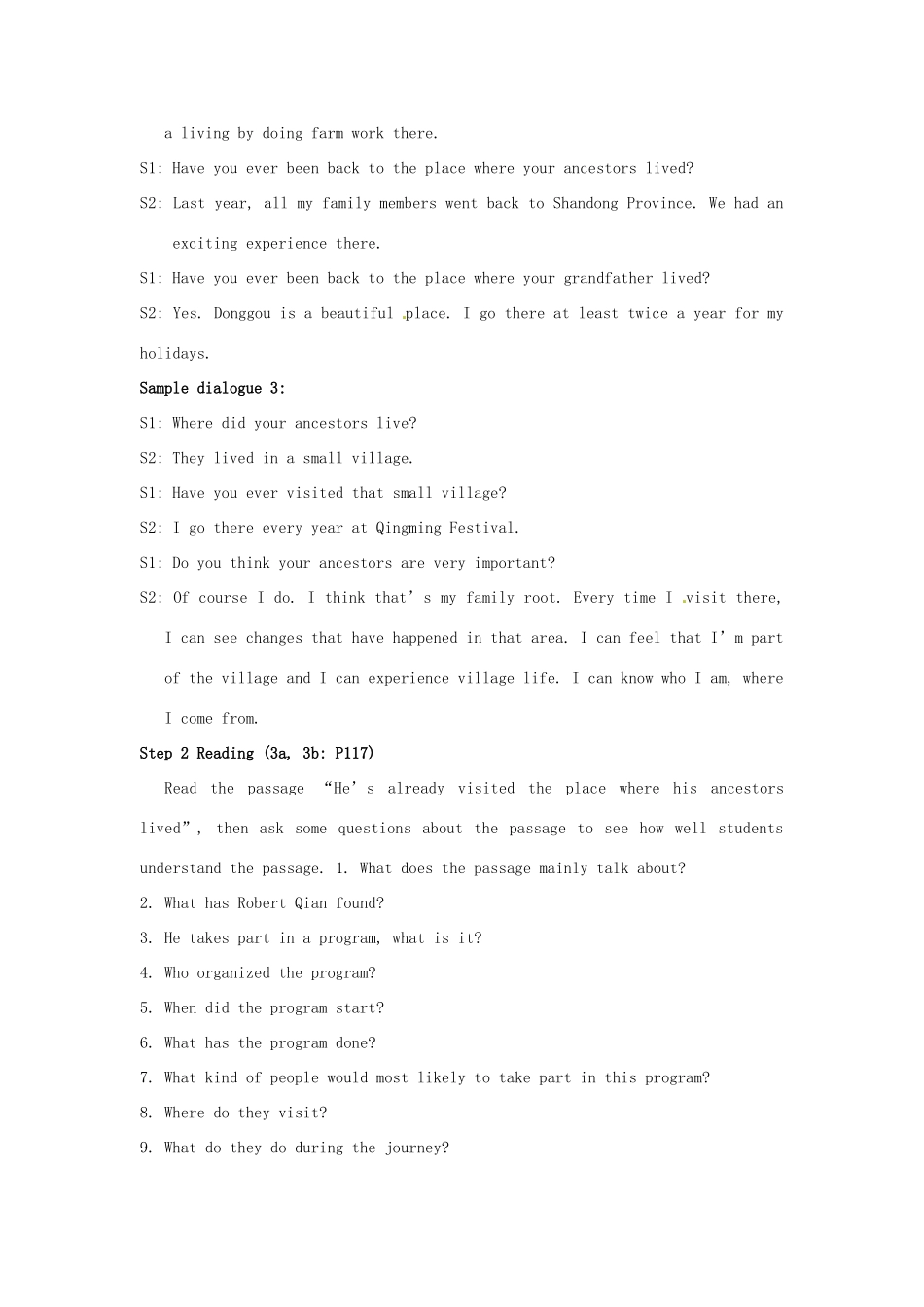 河南省南乐县张果屯乡中学九年级英语《Unit 14 Have you packed yet？：Period 4》教案 人教新目标版_第2页
