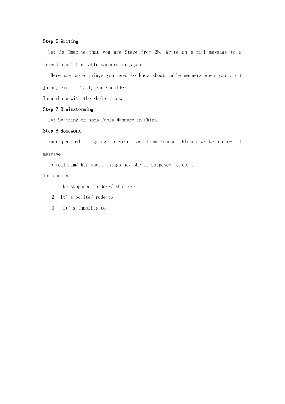 河南省南乐县张果屯乡中学九年级英语《Unit 12 You’ re supposed to shake hands：Period 2》教案 人教新目标版_第2页