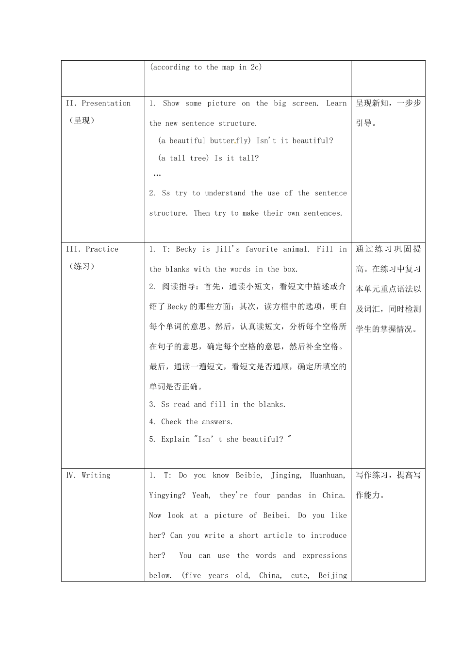 海南省万宁市思源实验学校七年级英语下册《Unit 5 Why do you like pandas Period 4 Section B(2a-Selfcheck)》教案 （新版）人教新目标版_第2页