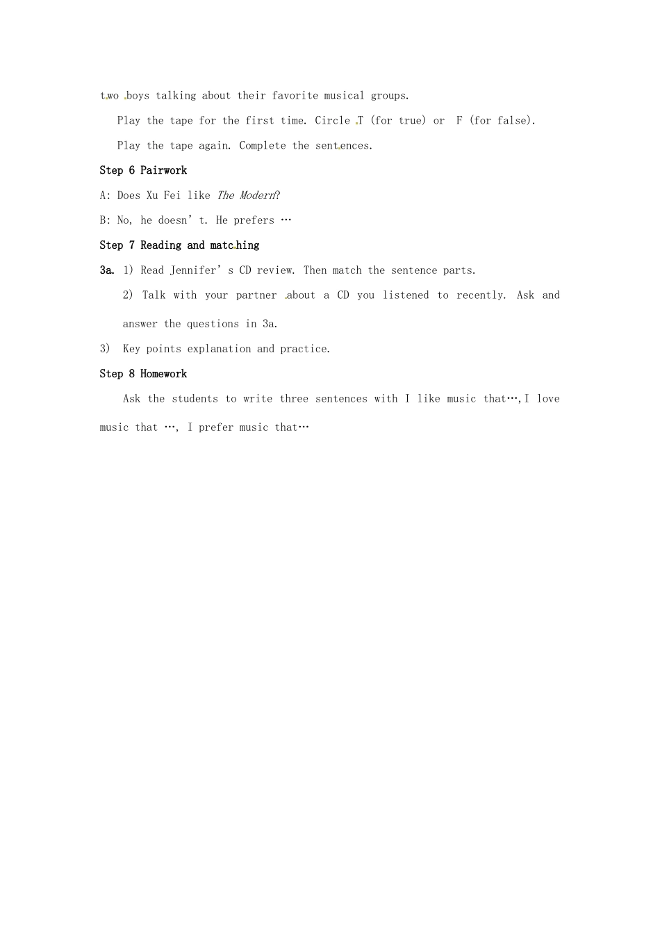 河南省南乐县张果屯乡中学九年级英语《Unit 6 I like music that I can dance to：Period 1》教案 人教新目标版_第2页