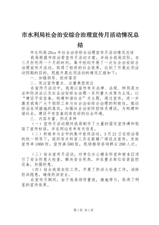 市水利局社会治安综合治理宣传月活动情况总结 